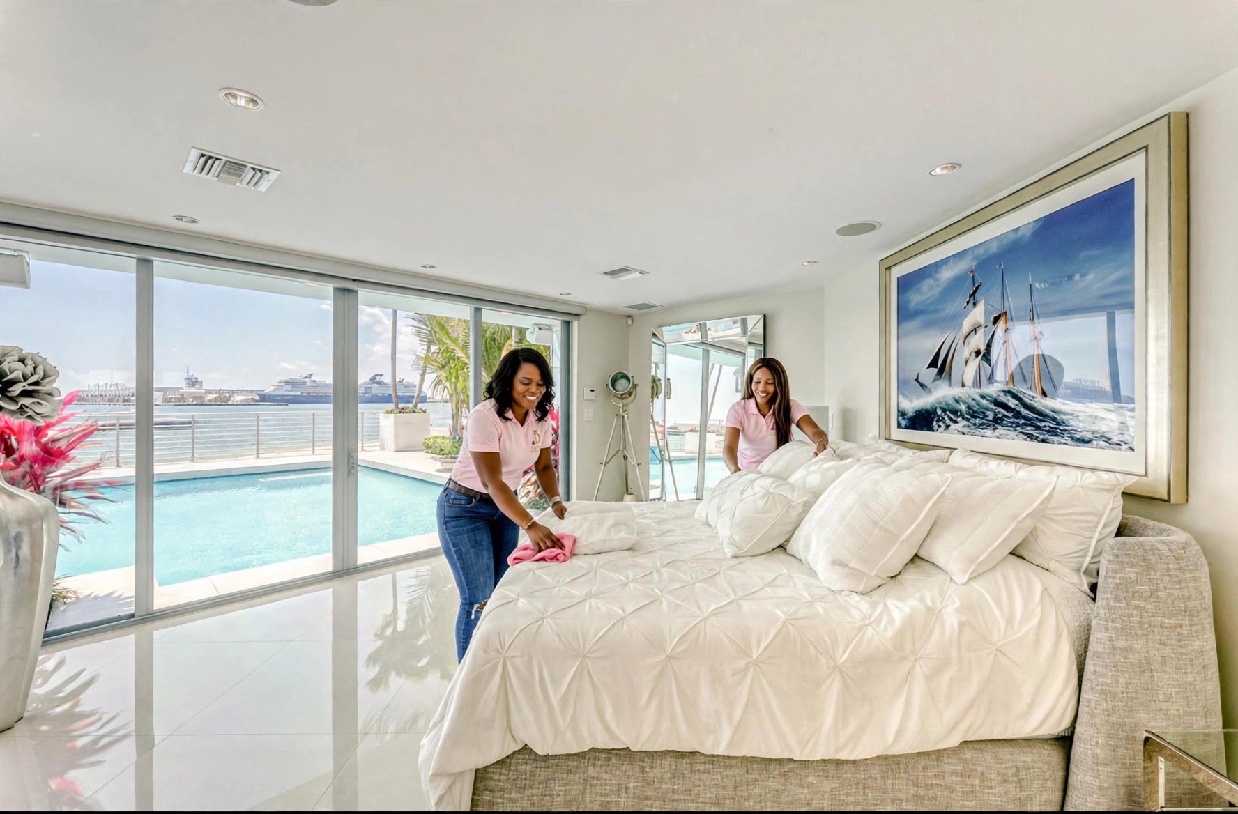 Spotless luxury bedroom after cleaning